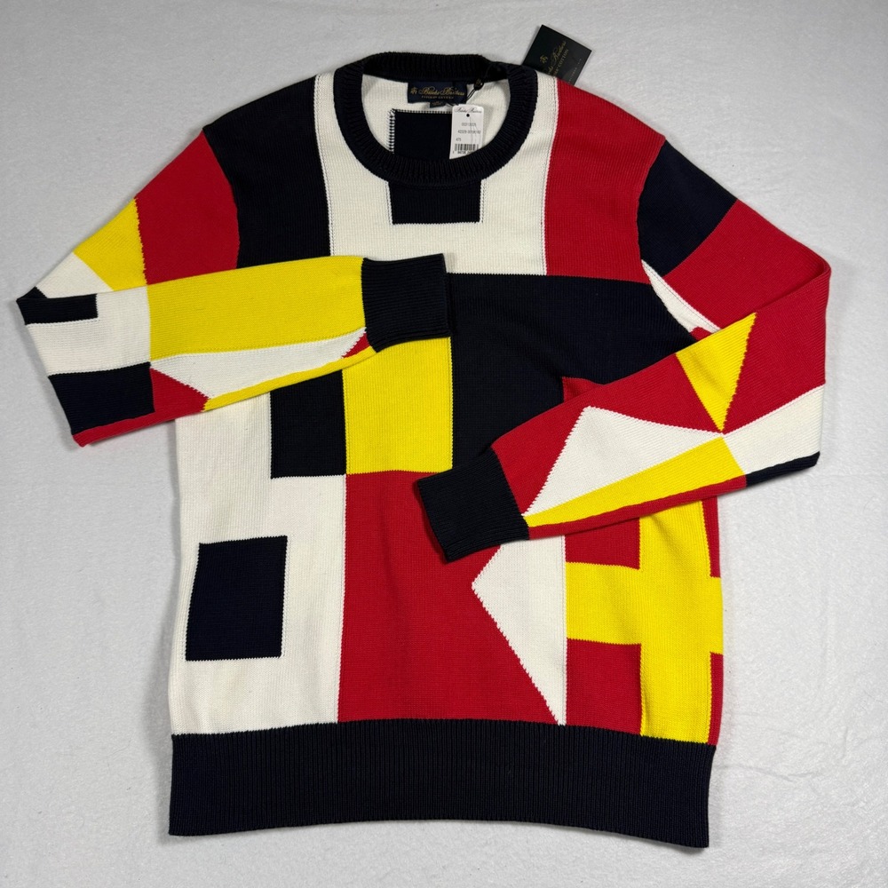 Brooks Brothers Supima Cotton Nautical Flag Sweater Med Patchwork Colorblock NWT